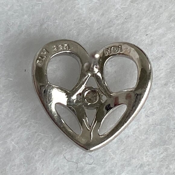Sterling Silver 925 NDI 0.42" Dainty Round Diamond Open Heart Stud Earrings - Picture 9 of 16